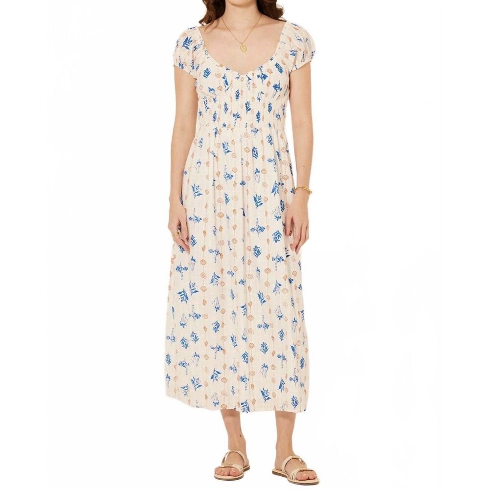 Bila Pala Mesa Midi Dress Medium Smocked Cottage Peasant Farmcore Boho Beachy